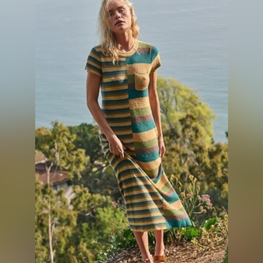 Free People Striped Maxi Dress - Green and Gold
